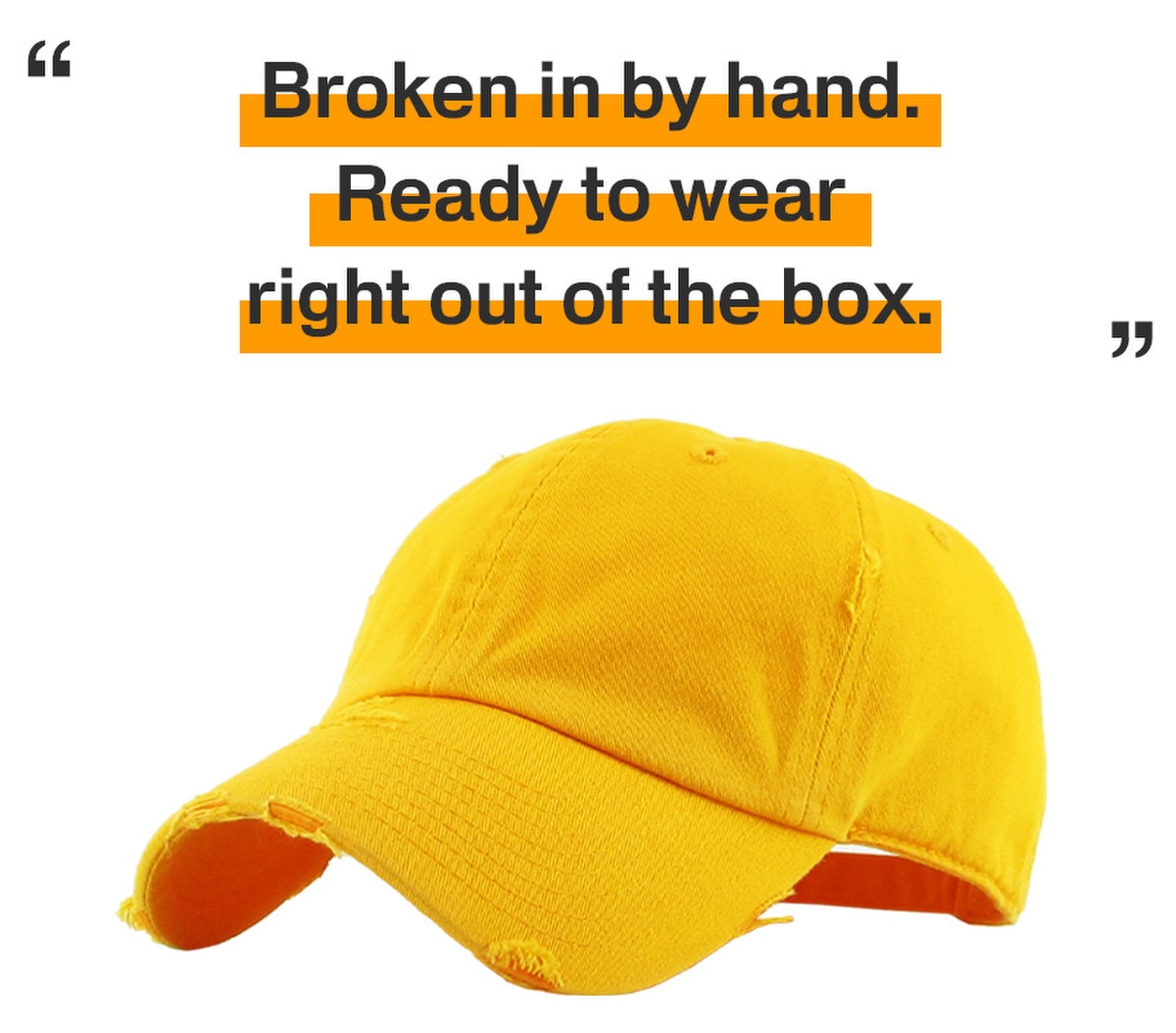 Gold Distressed Vintage Baseball Cap Front Side View